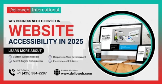 A banner promoting website accessibility investment in 2025 by Delloweb International.
