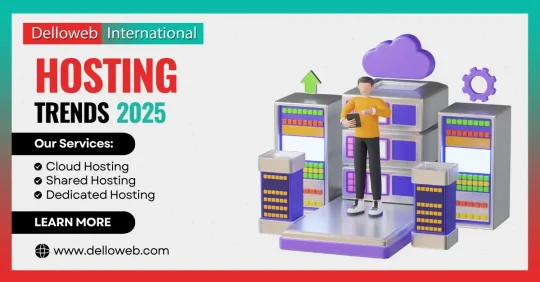 Infographic showcasing hosting trends for 2025 by Delloweb International, highlighting key industry insights and statistics.