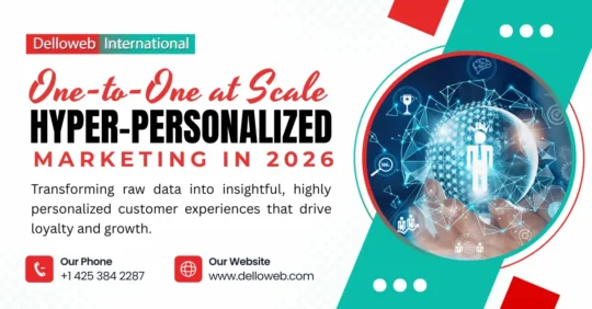 Graphic promoting hyper-personalized marketing for 2026, emphasizing data transformation for customer loyalty and growth.