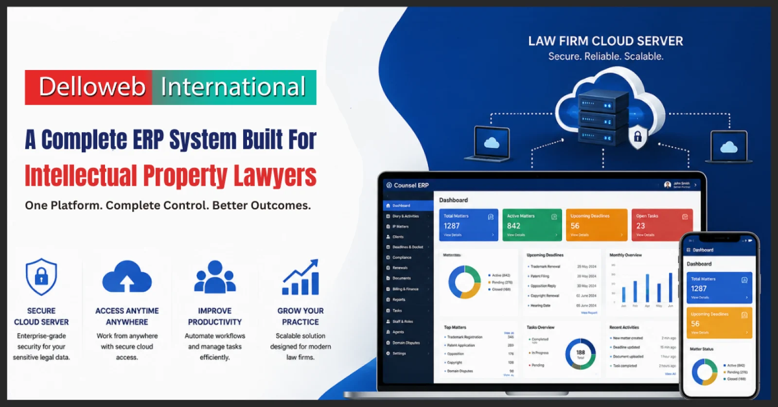 Law Firm Cloud Server and Counsel ERP Software for Intellectual Property Lawyers